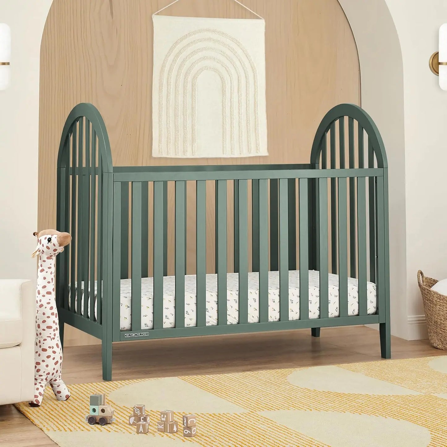4-in-1 Convertible Crib with Greenguard Gold Certification, Adjustable Height for Baby Safety and Growth