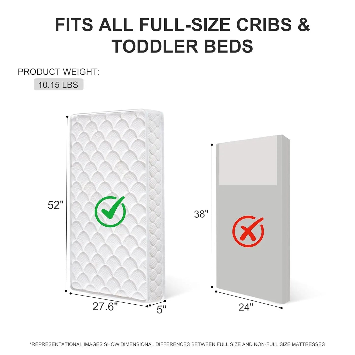 Dual-Sided Crib and Toddler Mattress - 52x27.6x5 Inches, Breathable Knitted Fabric, Fits Standard Beds