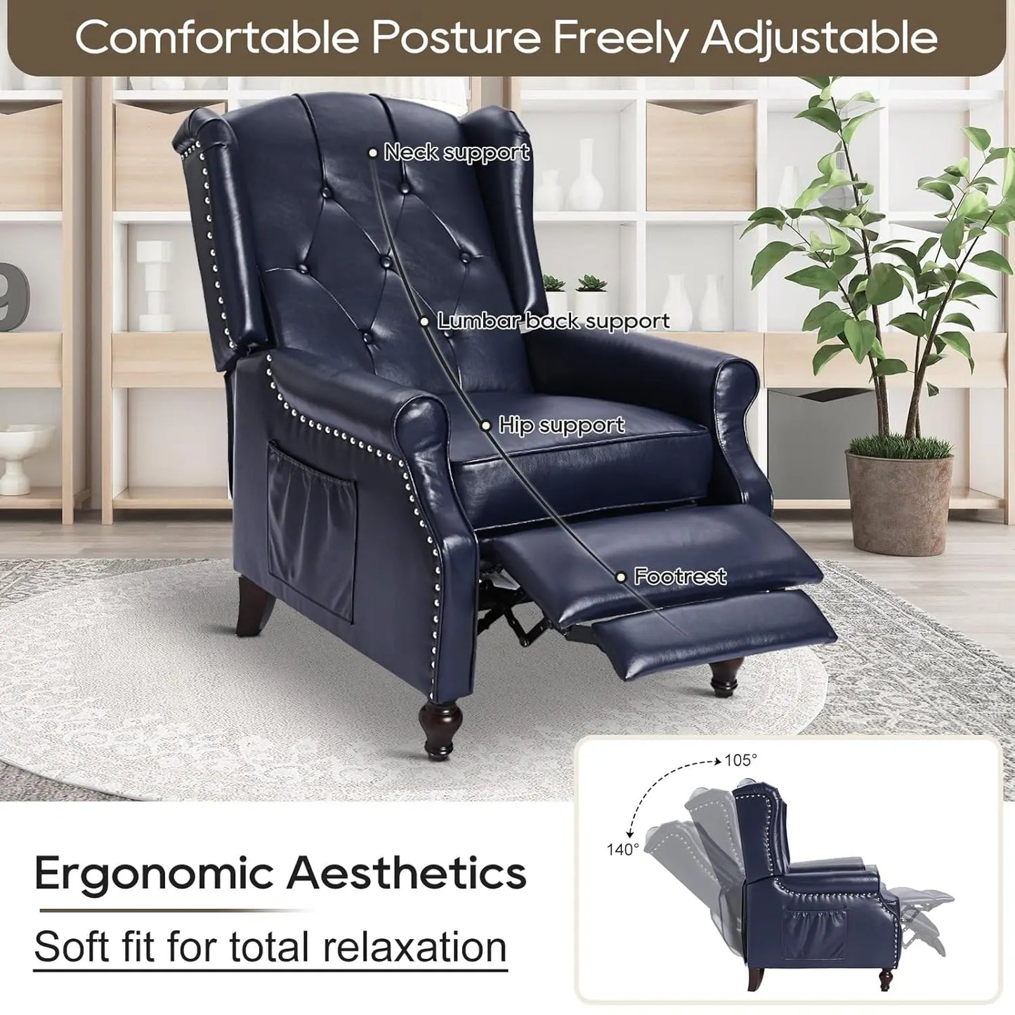 Wingback Recliner Chair with Massage and Heat PU Leather Push Back Arm Chair, Recliner Chair for Living Room, Customized