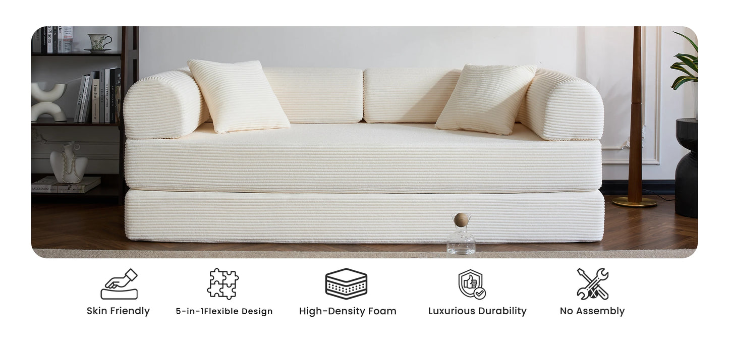 79’’ Folding Convertible Sofa Bed Corduroy Upholstered Boneless Couch, Loveseat Sleeper Floor Sofa for Living Room Bedroom