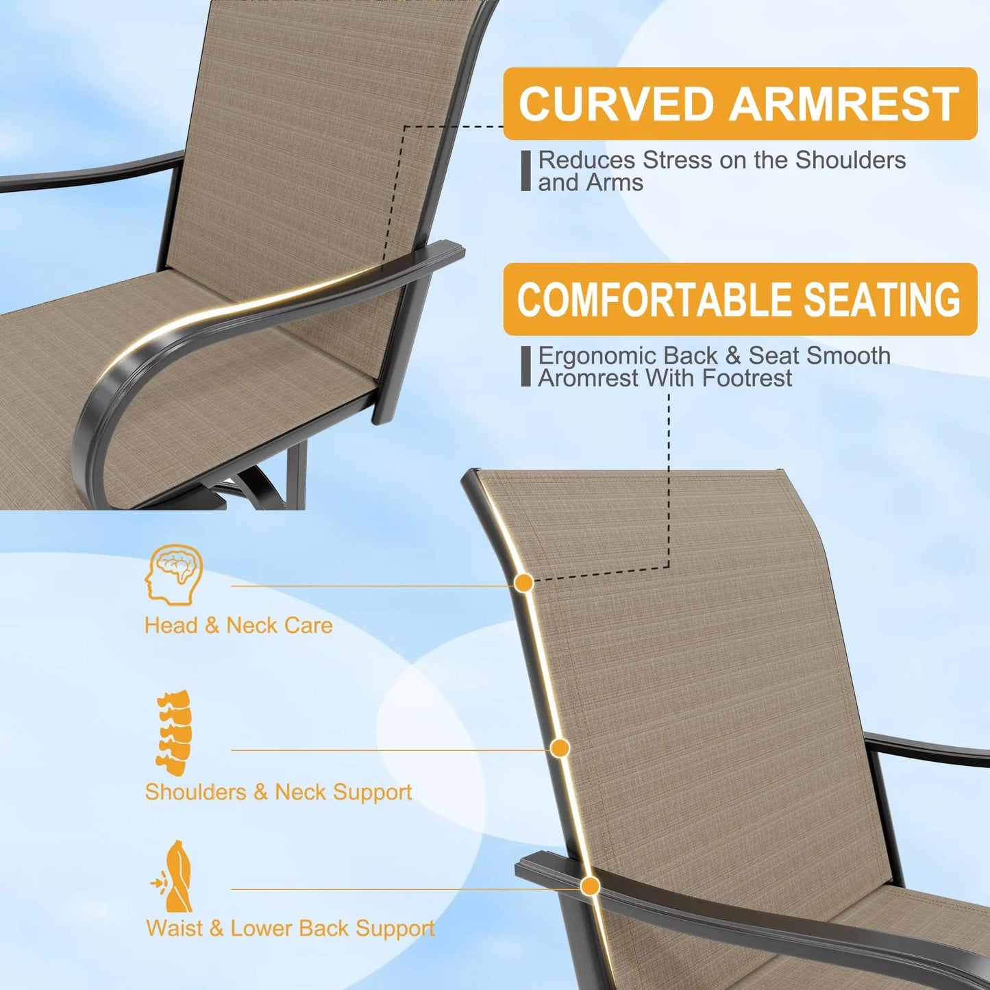 Set Of 2 All-Weather Swivel Bar Stools, 360° Rotating Outdoor Counter Height Chairs With High Back & Armrests For Deck Patio