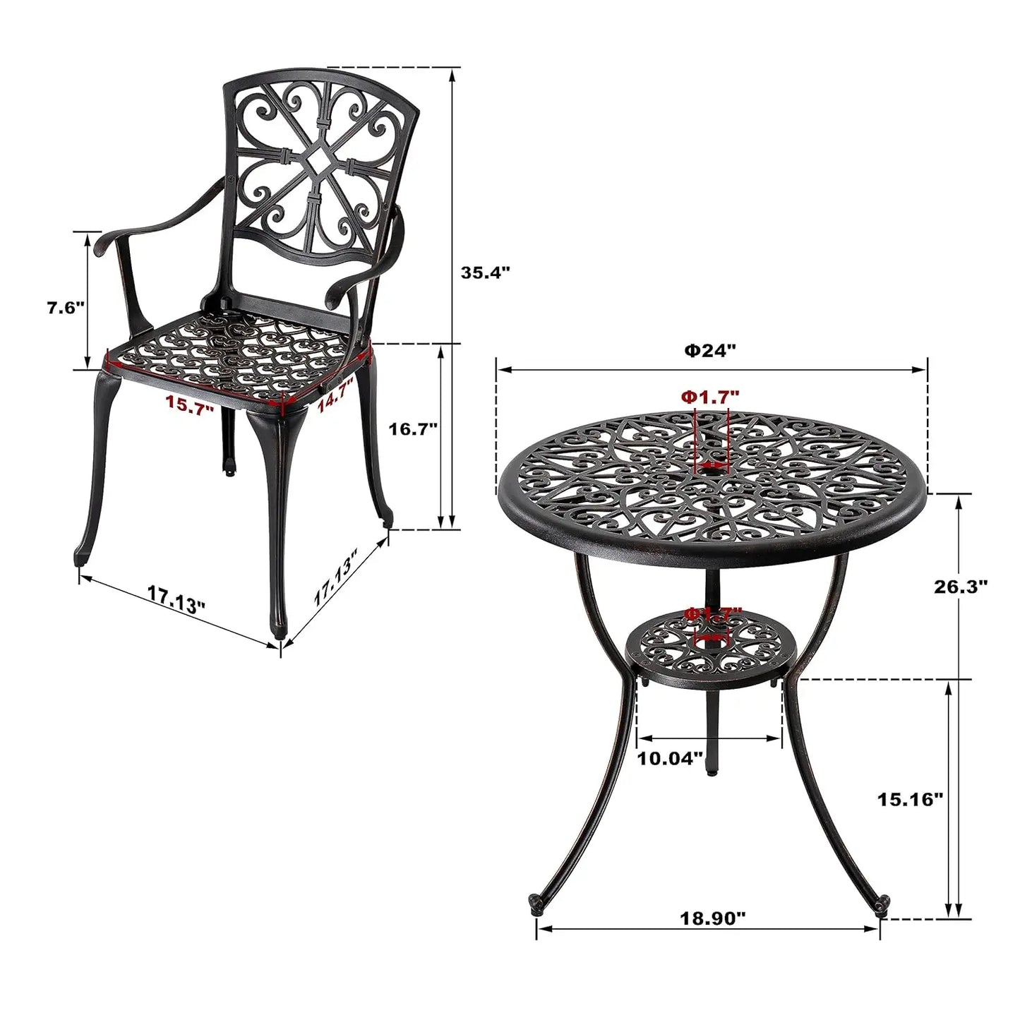 3 Piece Outdoor Bistro Set Cast Aluminum Patio Set Bistro Table Set Rustproof Patio Table and Chairs with Umbrella, Customized