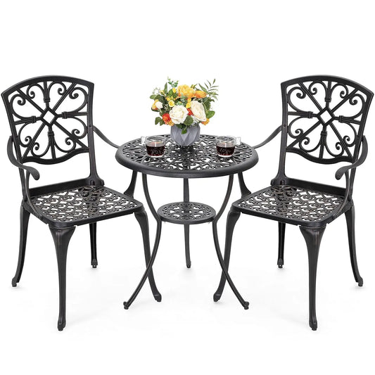 3 Piece Outdoor Bistro Set Cast Aluminum Patio Set Bistro Table Set Rustproof Patio Table and Chairs with Umbrella, Customized