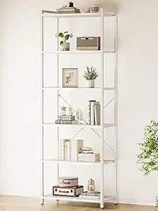 Book Shelf, 6 Tier Tall Bookshelf, Modern Wood Bookcase Shelves for Bedroom, Industrial Display Shelf for Living Room Home Offi