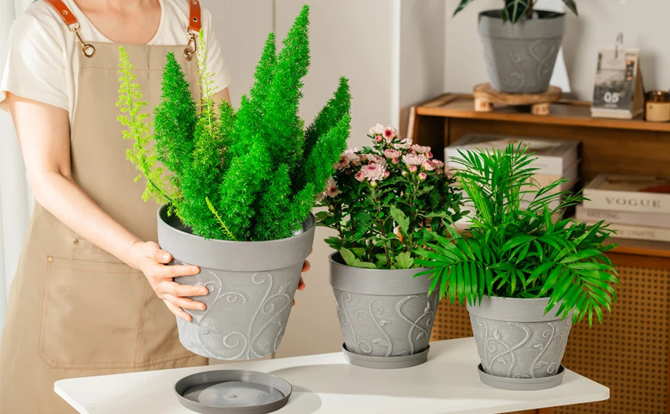 Pots Indoor with Drainage & Saucer, 7 inch Flower Pots Outdoor Planters for Indoor Plants Garden Home Decor