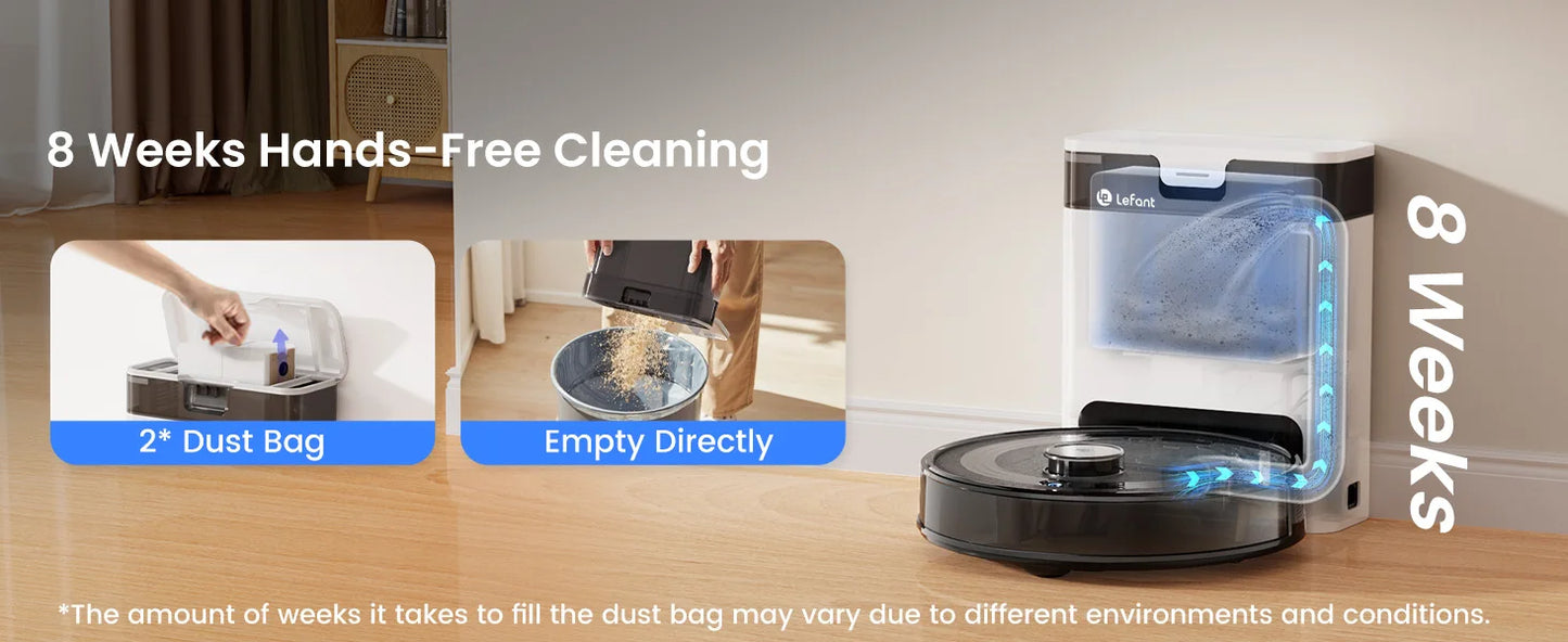Lefant  Robot Vacuum Cleaner with Automatic Emptying M2S Pro,10000Pa, 240 Minutes, Laser Navigation DTOF, Ideal for Pet Hair