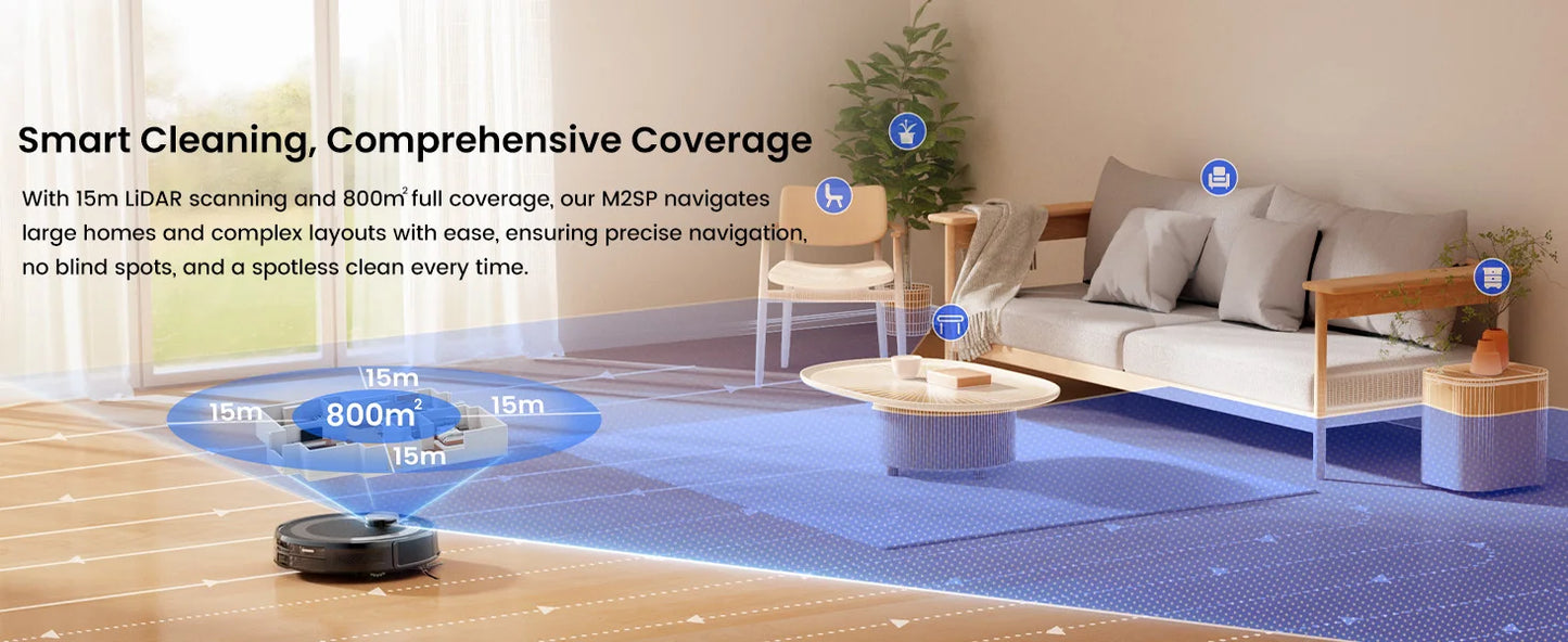 Lefant  Robot Vacuum Cleaner with Automatic Emptying M2S Pro,10000Pa, 240 Minutes, Laser Navigation DTOF, Ideal for Pet Hair