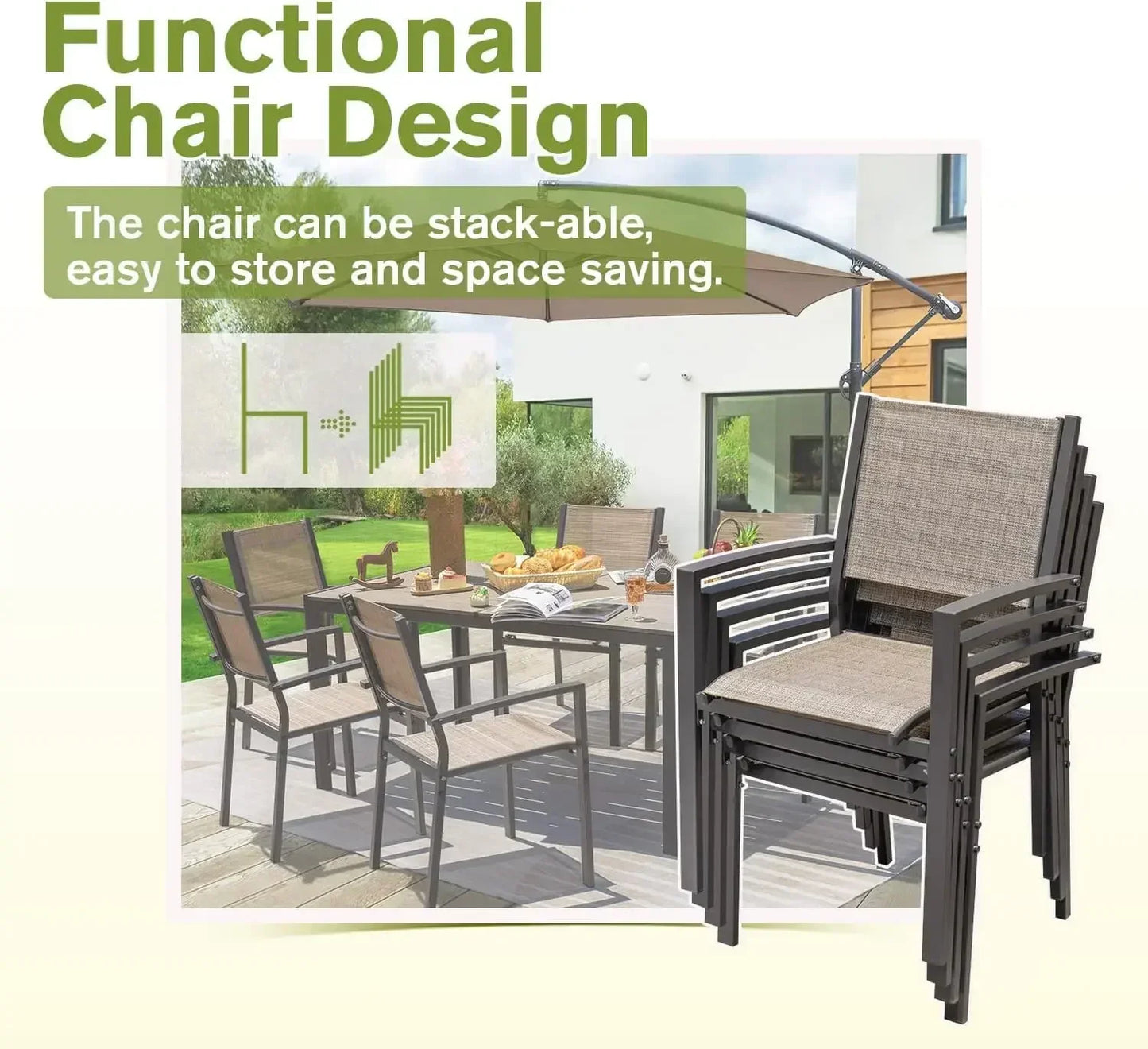 HOT-Patio Dining Set 7 Pieces Outdoor Furniture with Large Table and 6 Textilene Chairs for Porch, Brown