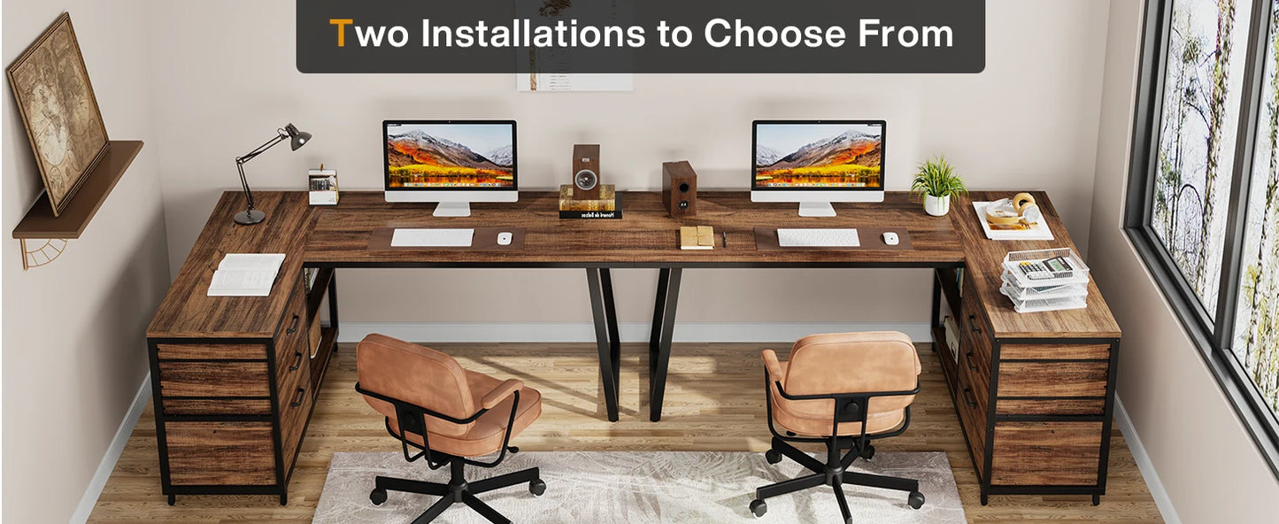 L-Shaped Computer Desk with 3 Drawers,Home Office Desk with Shelves, 53-Inch Industrial PC Desk for Small Space, Rustic Brown