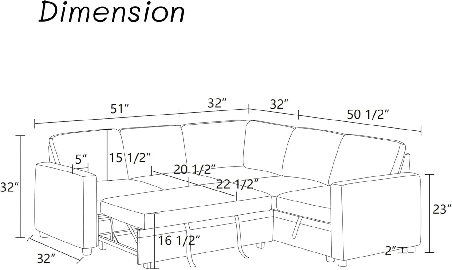 L-Shaped Sectional Sleeper Sofa with Pull-Out Bed & Storage Chaise, 5-Seat Convertible Couch for Apartment Living Room in Black