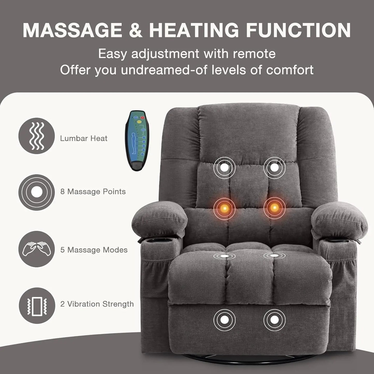 Massage Swivel Rocker Recliner Chair with Vibration Massage and Heat Ergonomic Lounge Chair for Living Room with, Customized