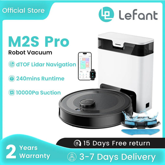 Lefant  Robot Vacuum Cleaner with Automatic Emptying M2S Pro,10000Pa, 240 Minutes, Laser Navigation DTOF, Ideal for Pet Hair