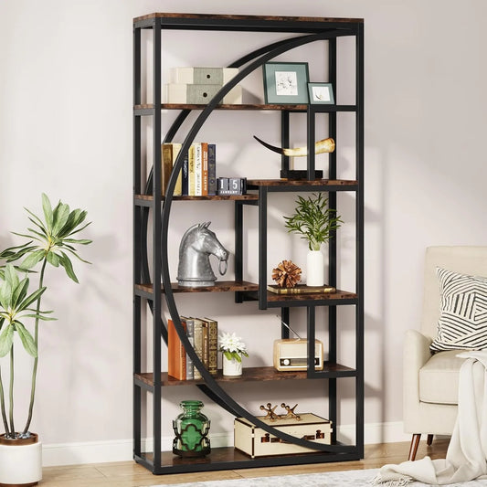 Bookshelf, Industrial 5-Tier Etagere Bookcase, 70.8 inch Tall Bookshelf , Book Shelf Display Tack Shelving Unit