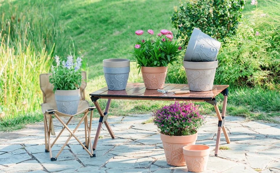 Pots Indoor with Drainage & Saucer, 7 inch Flower Pots Outdoor Planters for Indoor Plants Garden Home Decor