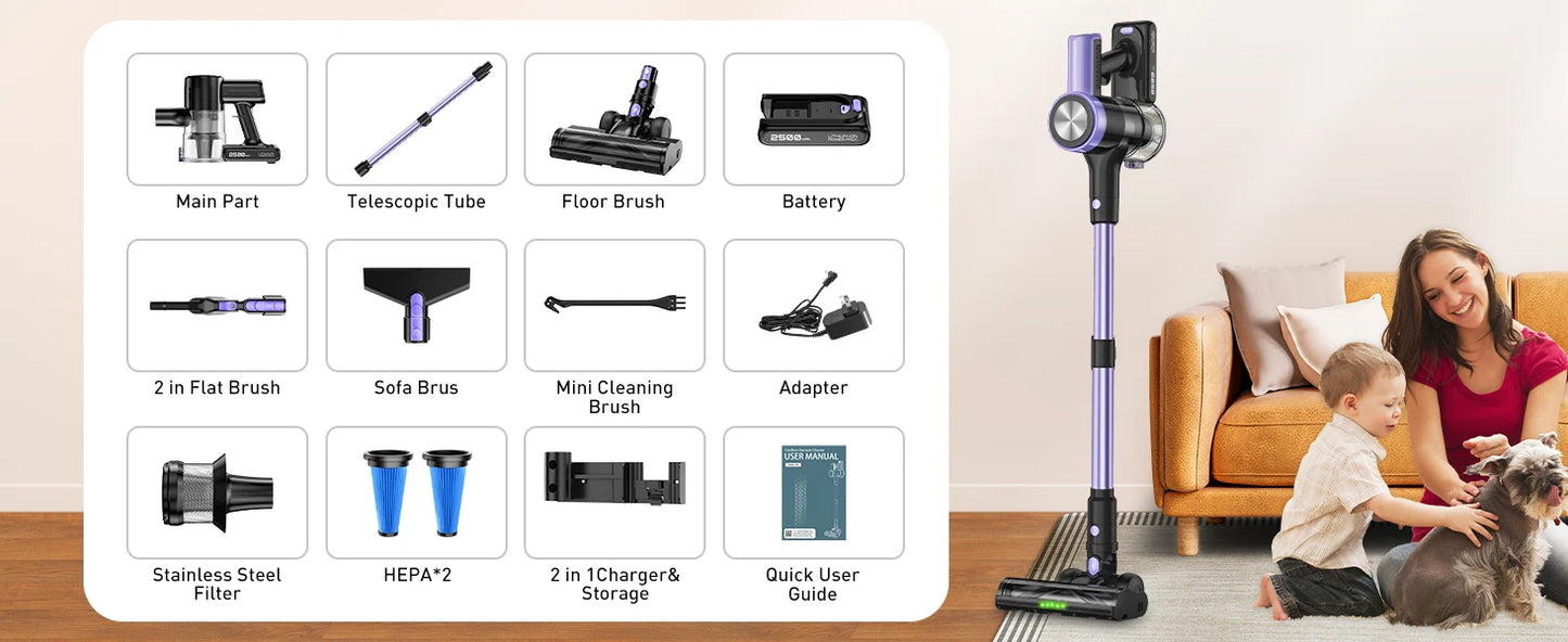 500W/55KPA Self-Standing Cordless Vacuum Cleaner,60 Mins Handheld Vacuum Cleaners,Smart LED Screen Vacuum for Carpet/Pet Hair