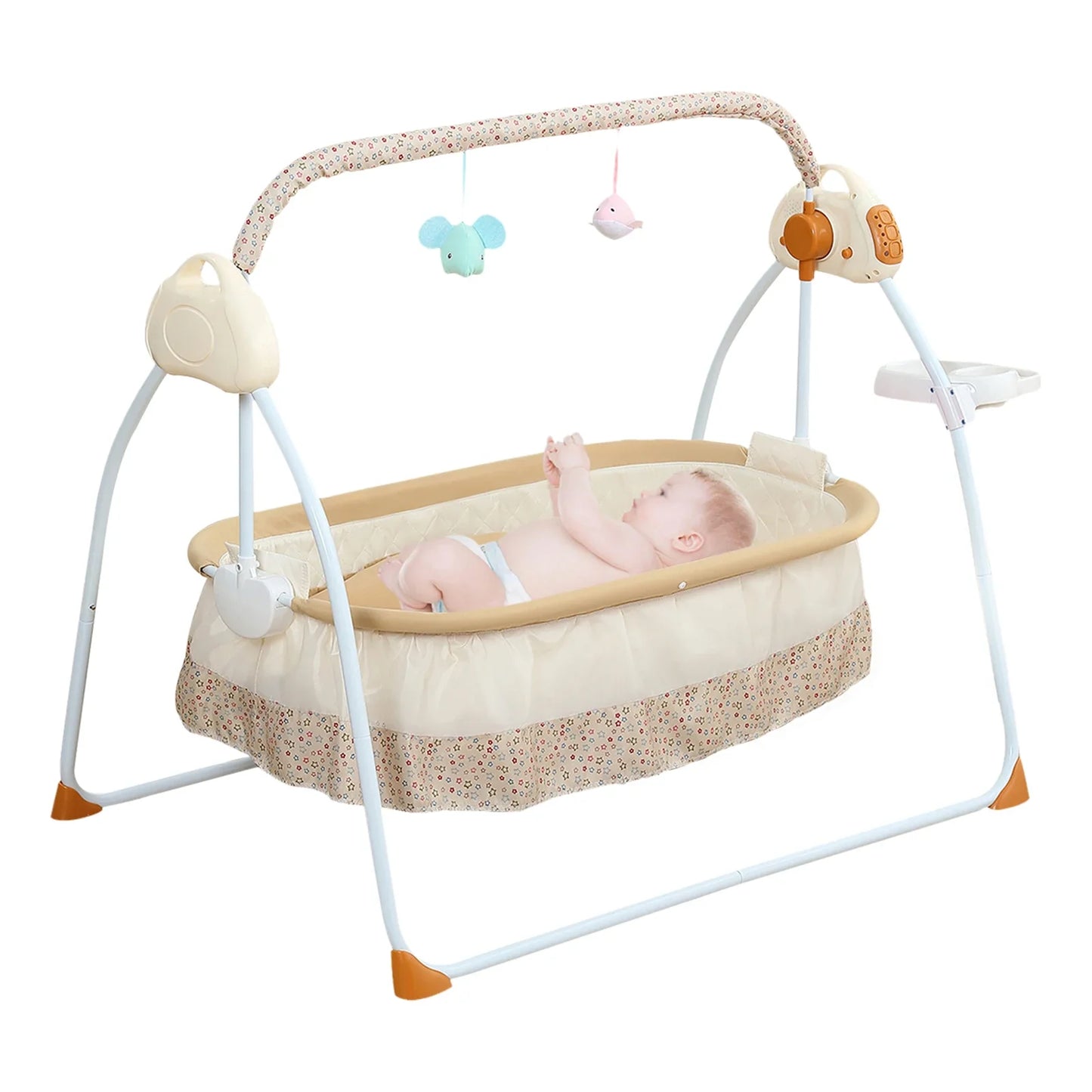 Electric Baby Cradle 5 Speed Baby Swing Foldable Portable 55lbs Capacity With Remote Control for 0-18 Months Living Room (Khaki)