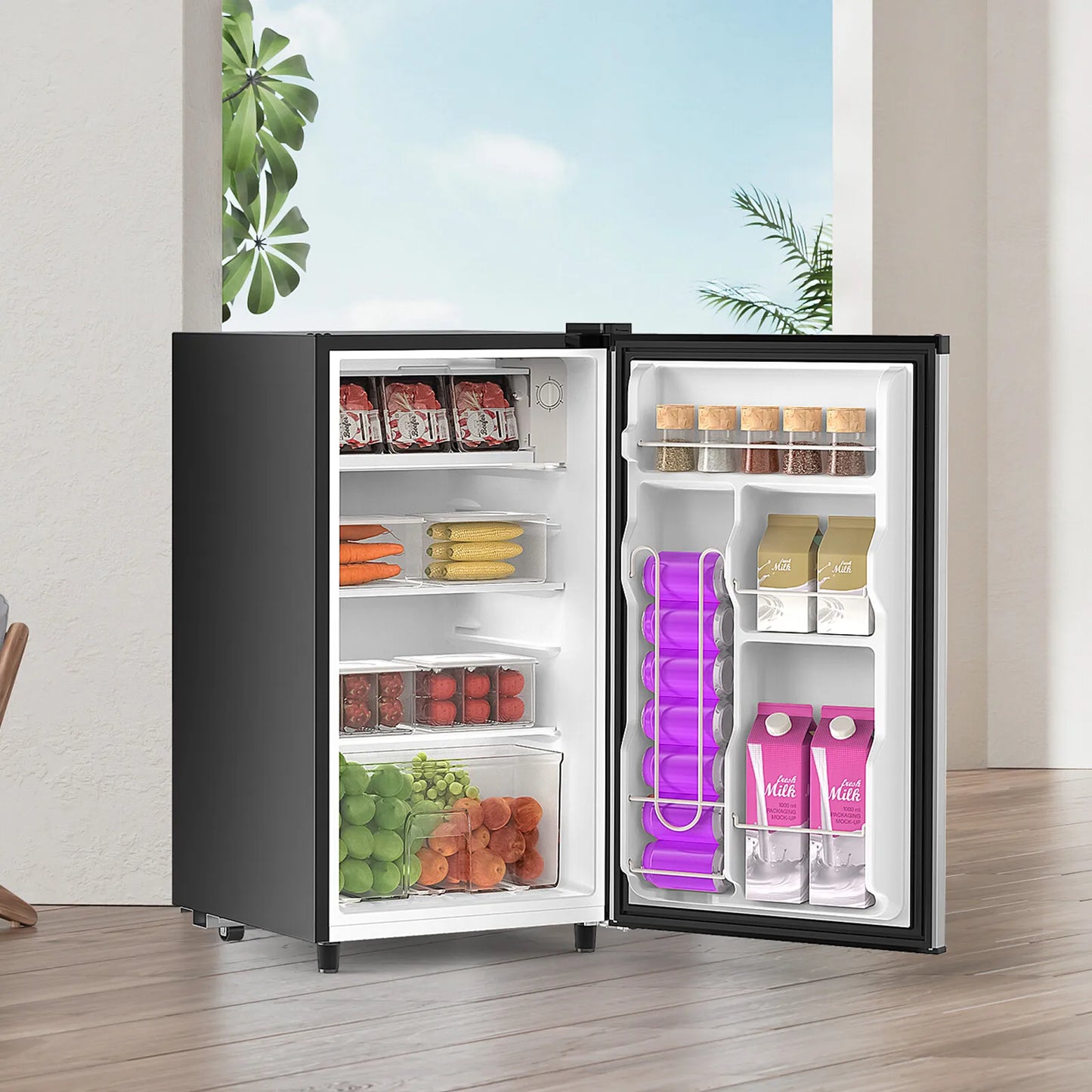 Quiet Compact Mini Fridge with Freezer Compartment, Single Door Design