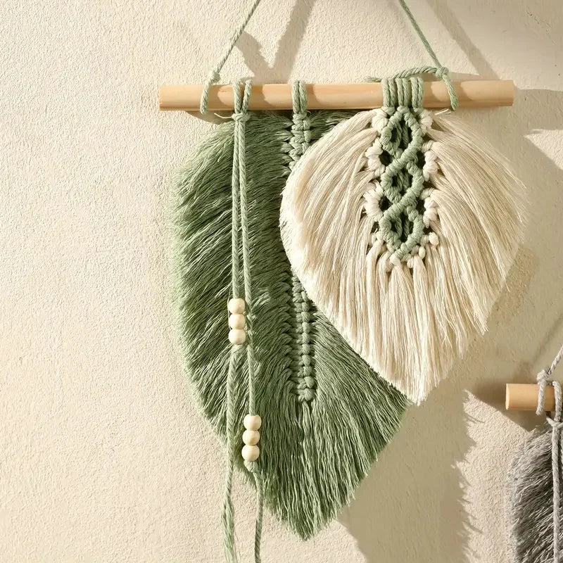 Handmade Macrame Leaf Wall Hanging, Boho Woven Leaves Tapestry, Wall Art for Bedroom Home Decor GIft for Women Girls