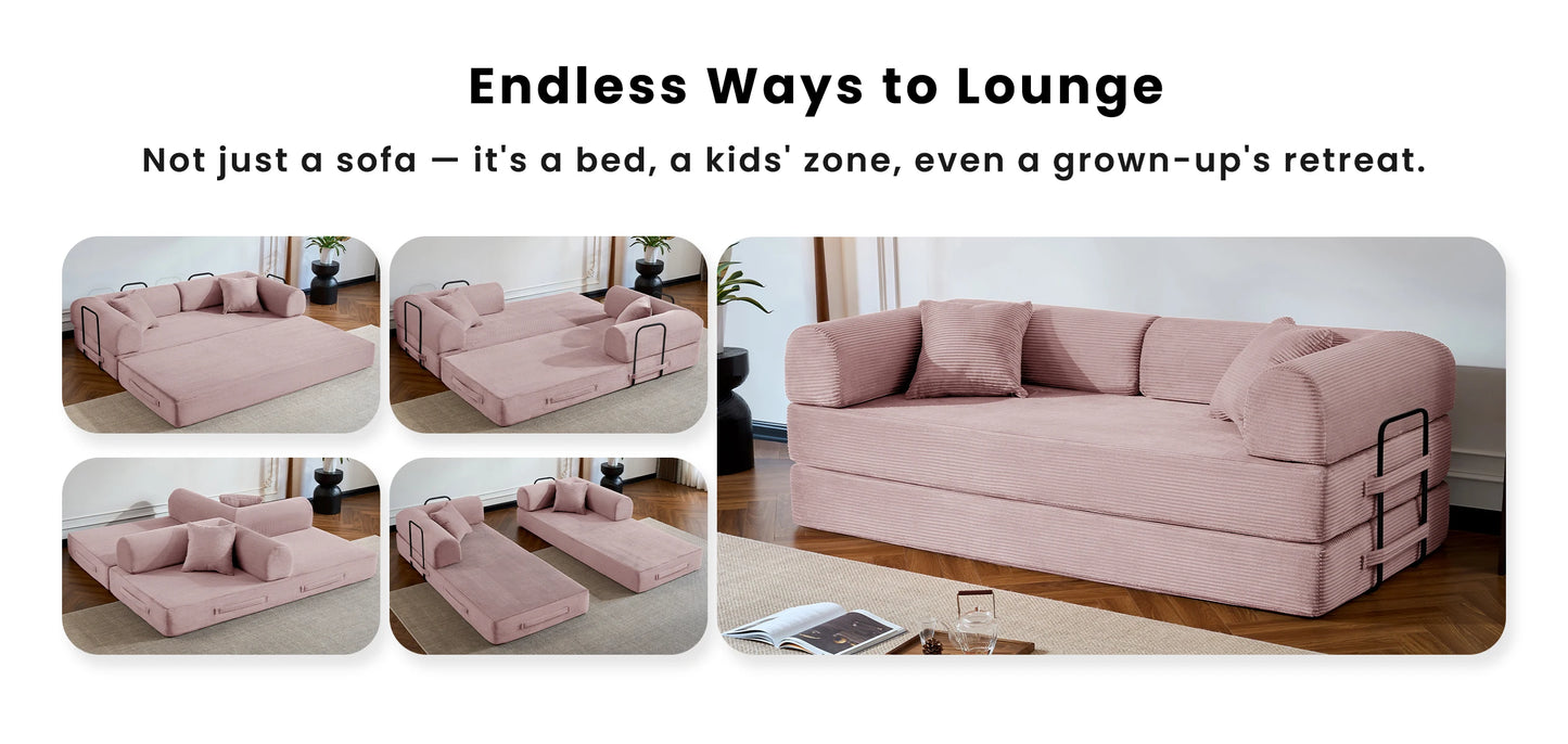 79’’ Folding Convertible Sofa Bed Corduroy Upholstered Boneless Couch, Loveseat Sleeper Floor Sofa for Living Room Bedroom
