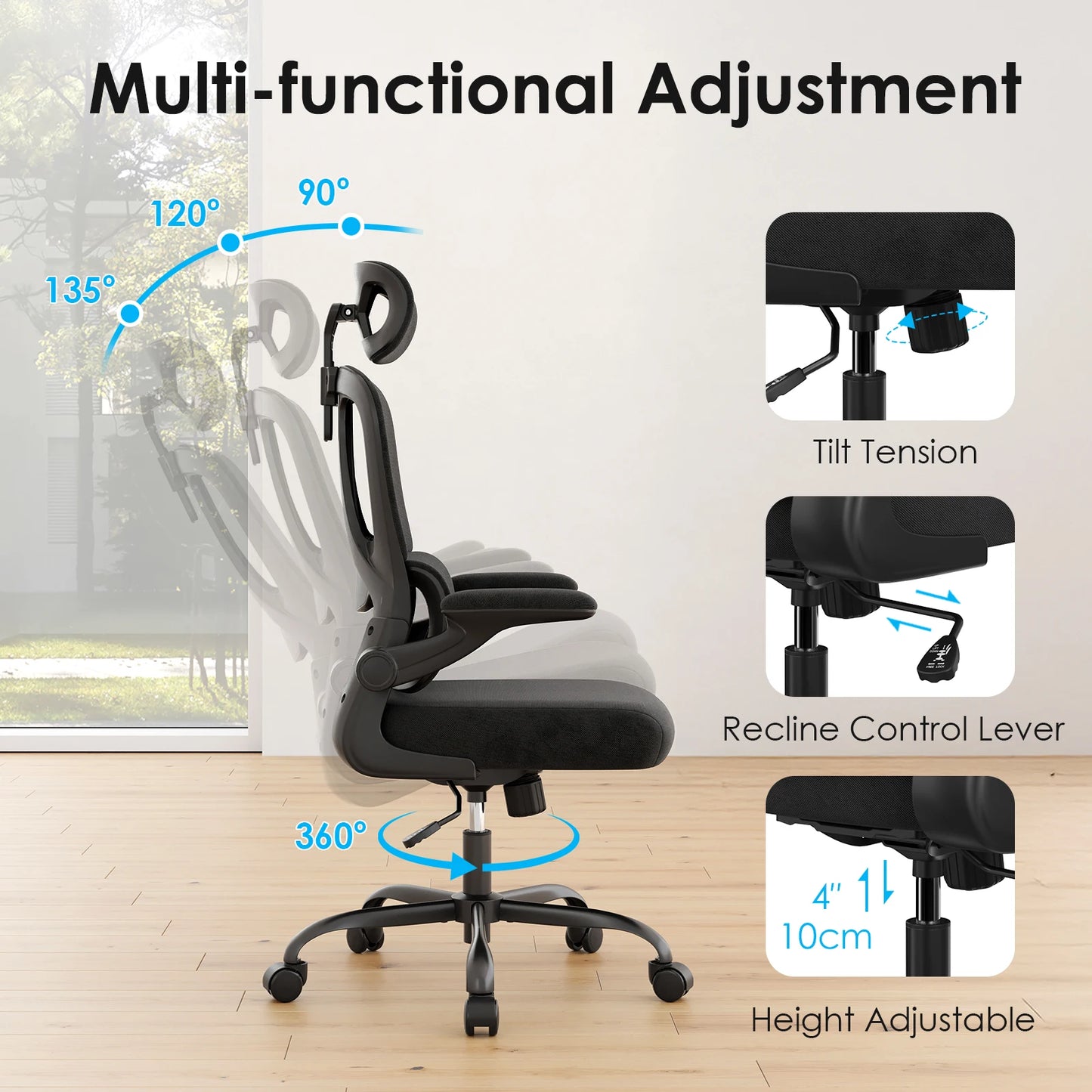 Ergonomic Office Chair, Desk Chair with Headrest and Lumbar Support, High Back Swivel Home Office Chair