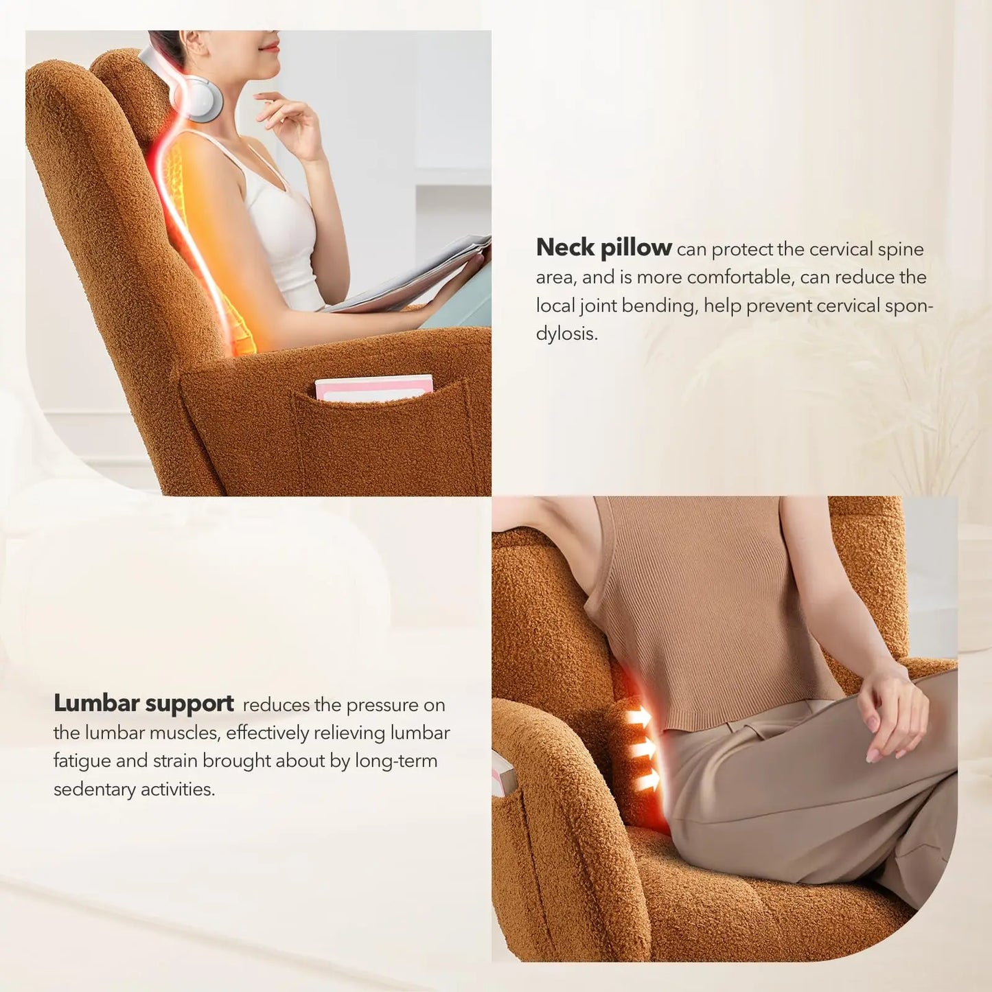 Nursery Rocking Chair Teddy Upholstered Glider Rocker Rocking Accent Chair Padded Seat with High Backrest Armchair Comfy SideCha