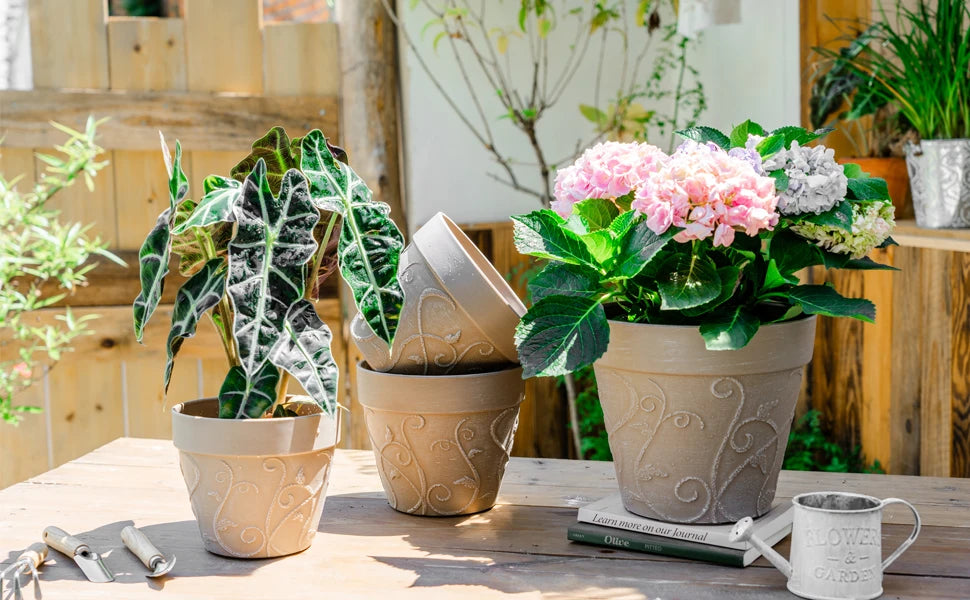 Pots Indoor with Drainage & Saucer, 7 inch Flower Pots Outdoor Planters for Indoor Plants Garden Home Decor