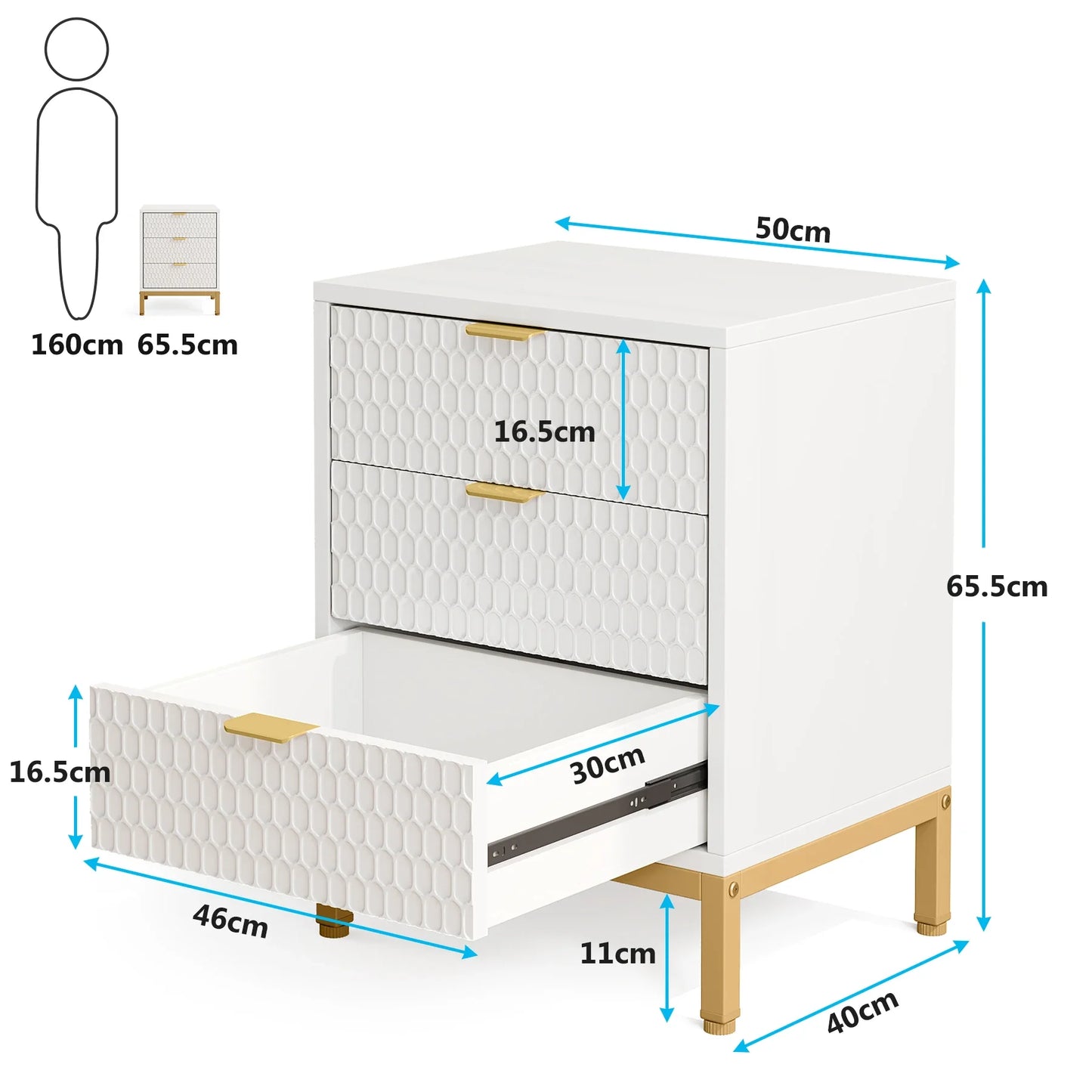 Tribesigns Modern Nightstand, 25.8" Tall Bedside Table with 3 Drawers, Contemporary End Side Table with Storage for Bedroom