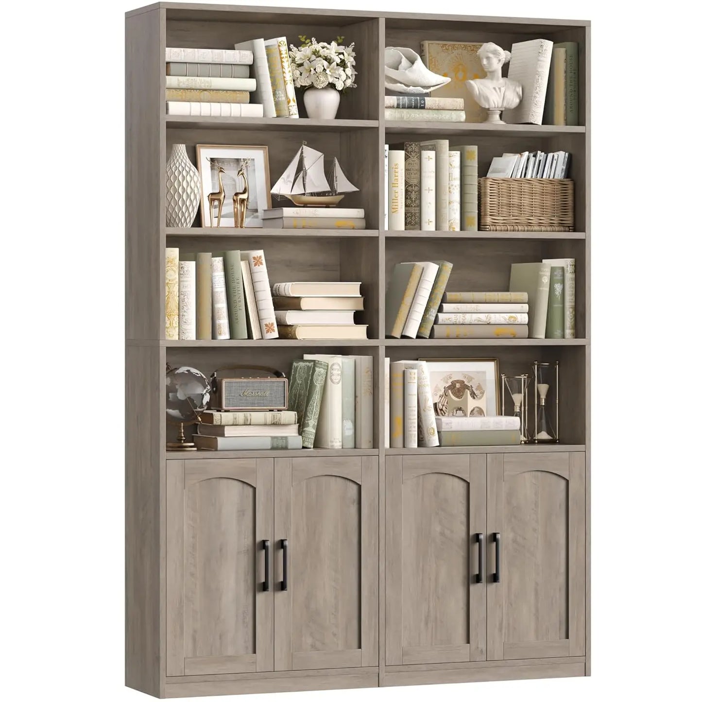 Bookshelf and Bookcase with Doors, 6 Tier Double Wide Large Bookshelves, Open Display Shelves, 73'' Tall Bookshelf, Customized