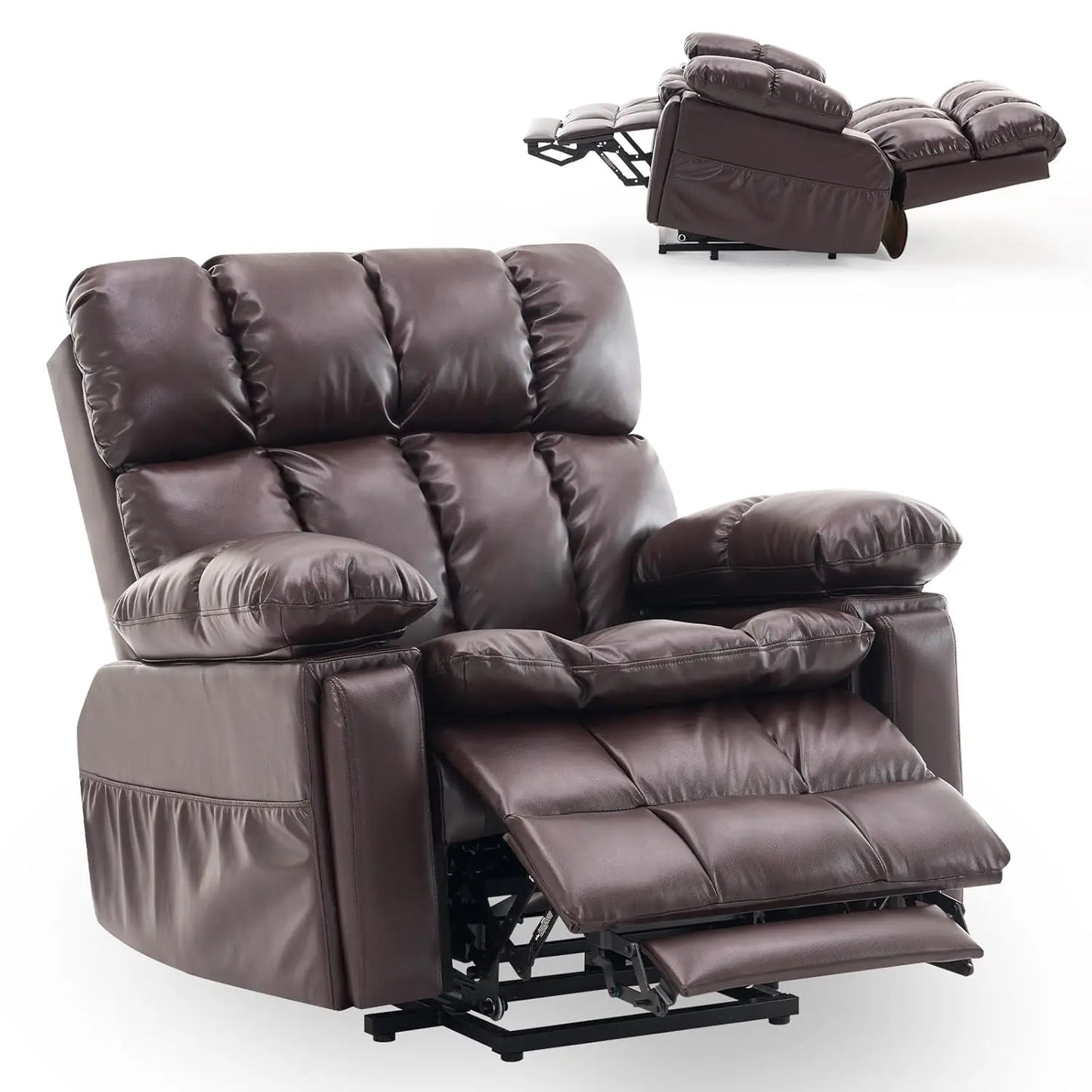Oversized Dual Motor Power Lift Recliner Chair with Adjustable Headrest for Elderly Faux Leather Customizable Infinite Position