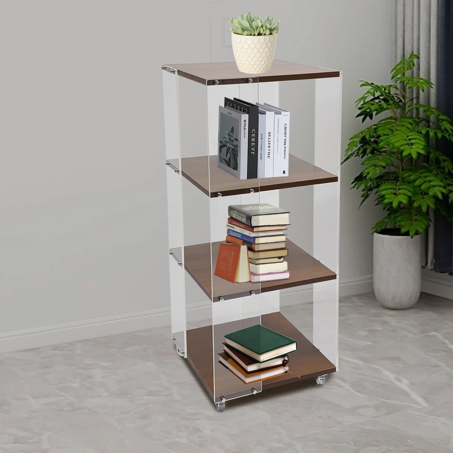 360 ° Rotating Bookshelf, 3-Layer Vertical Bookshelf, 3-Layer Acrylic Bookshelf, With a Load-Bearing Capacity of 50kg