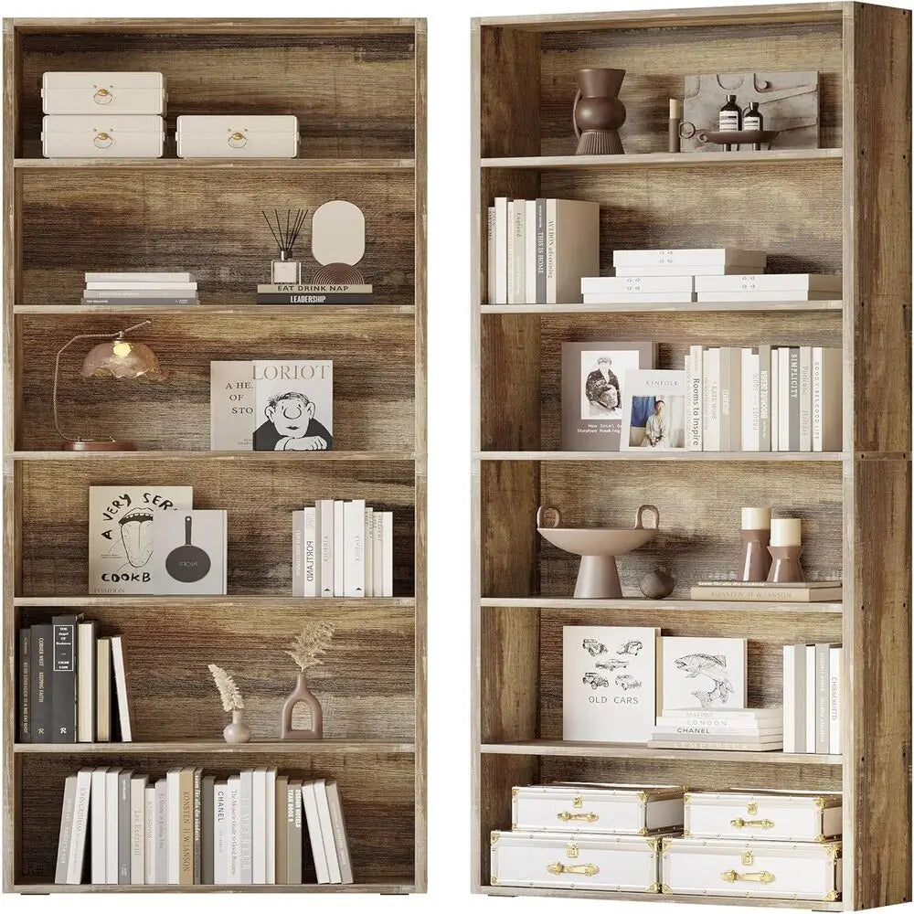 IRONCK Bookshelves and Bookcases Set of 2 Floor Standing 6 Tiers Display Storage Shelves 70 in Tall Bookcase for Home Office
