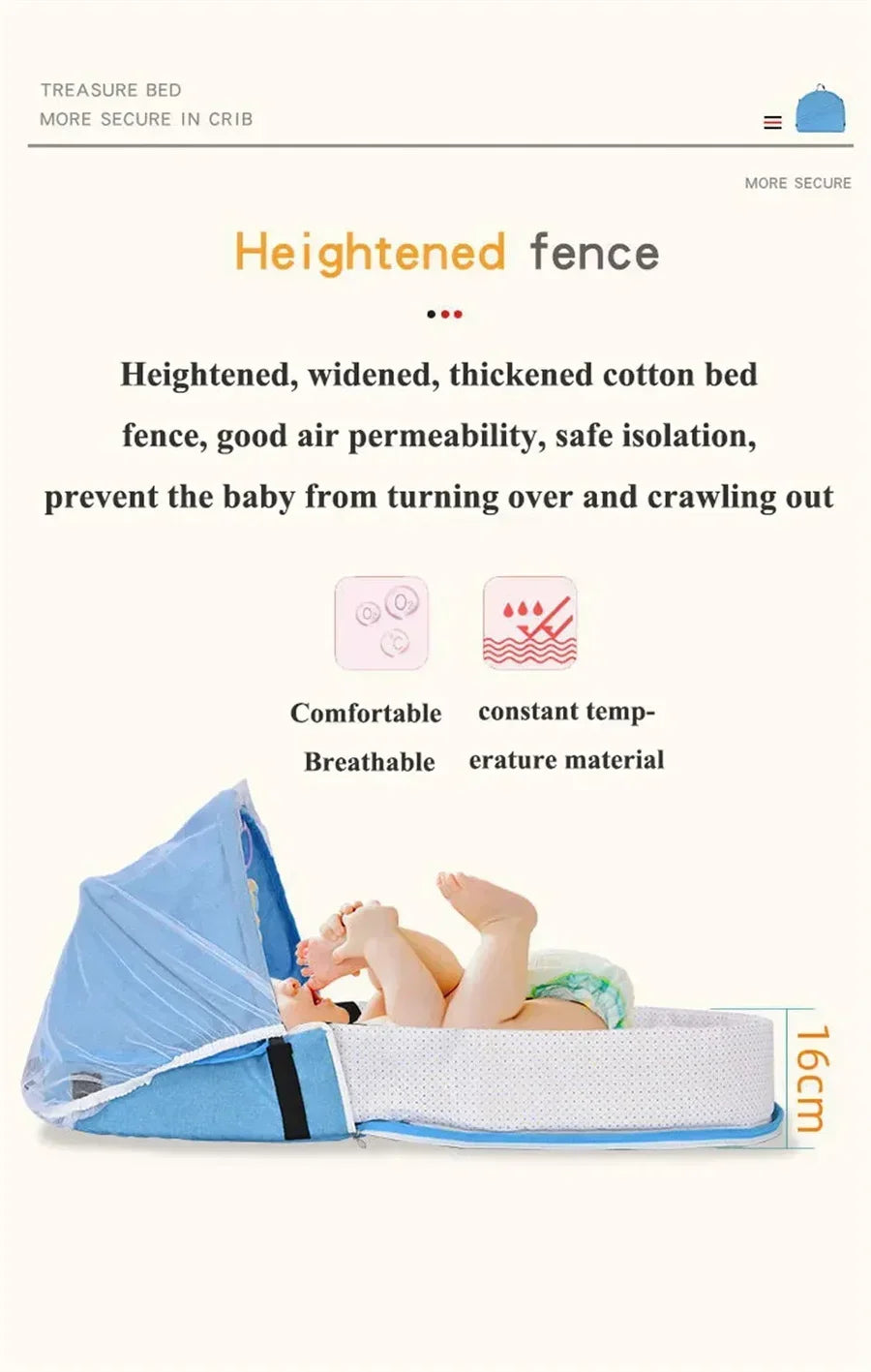 Portable Newborn Baby Bed - Bionic Isolation Travel Crib, Foldable Anti-Stress Bassinet for Baby