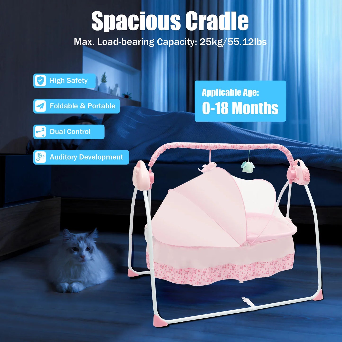 Cradle Swing Sleeping Bed Auto Rocking Chair Bed Swing 5 Speed Stand Baskets Musical Sleeping Basket 0-18 Months