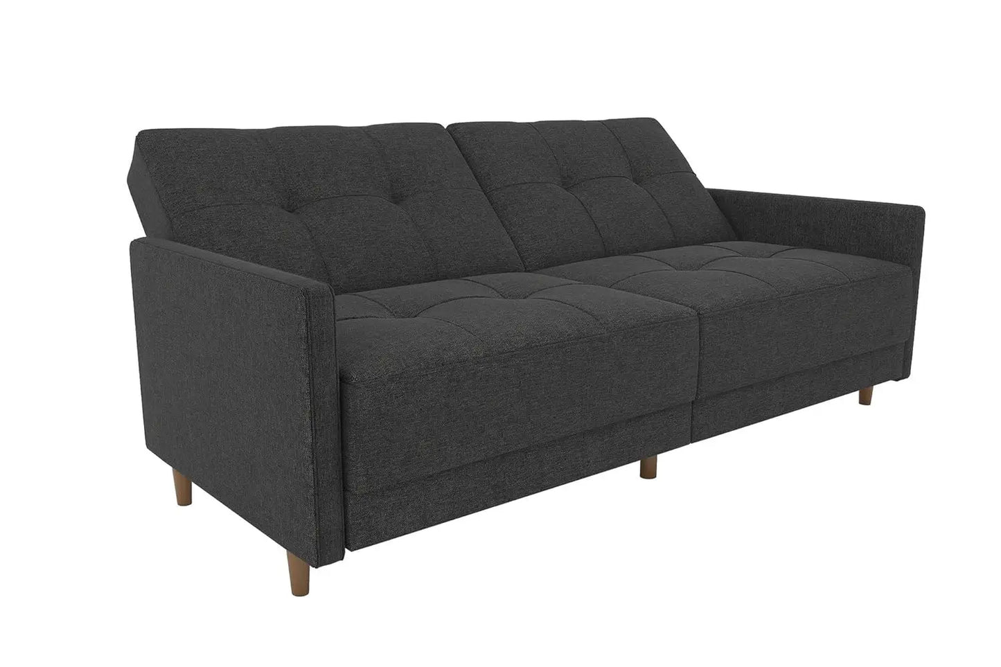Andora 76 Inch Futon Sofa Bed, Modern Upholstered Couch Sleeper with Button Tufted Back and Seat, Dark Gray