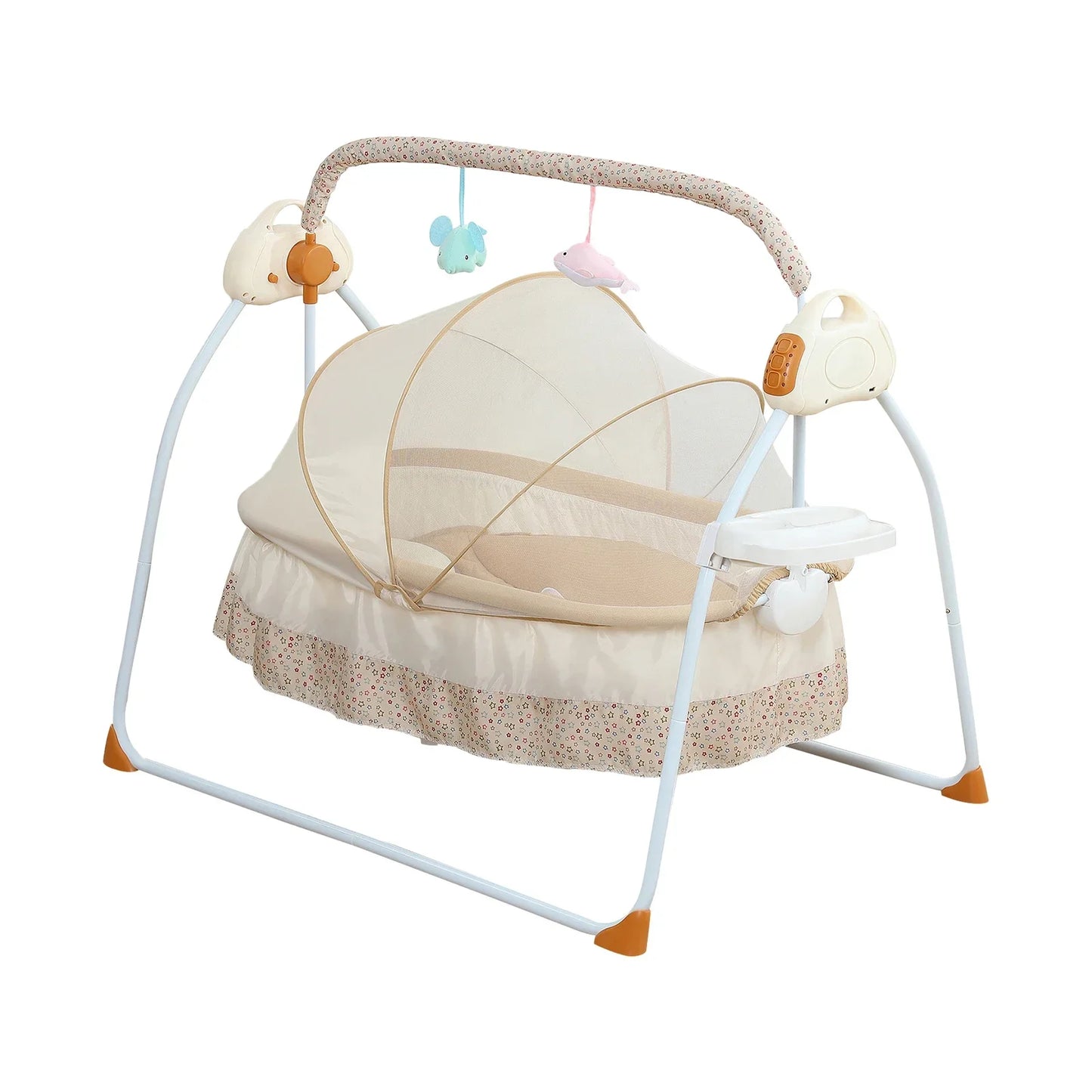 Electric Baby Cradle 5 Speed Baby Swing Foldable Portable 55lbs Capacity With Remote Control for 0-18 Months Living Room (Khaki)