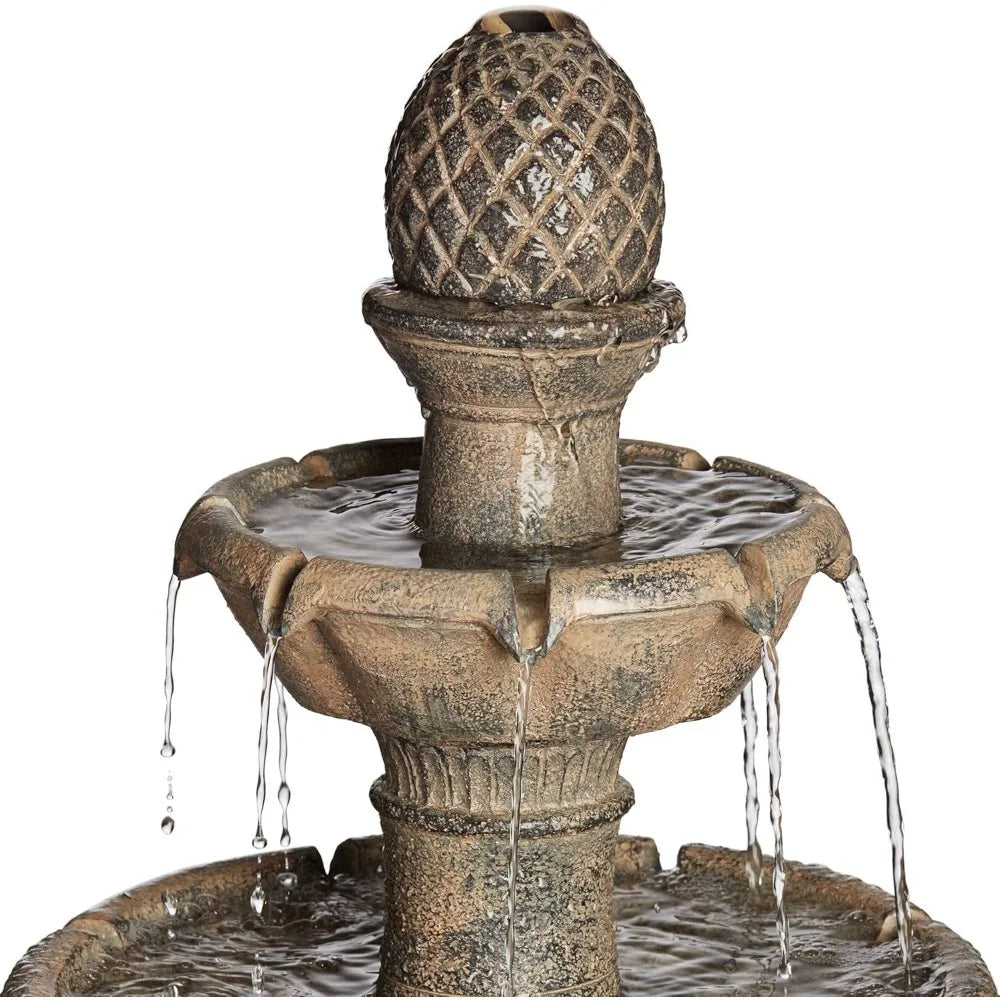 Louvre Italian Style 3 Tier Outdoor Floor Water Fountain with Light LED 44" High Gray Faux Stone Resin for Garden Patio Backyard
