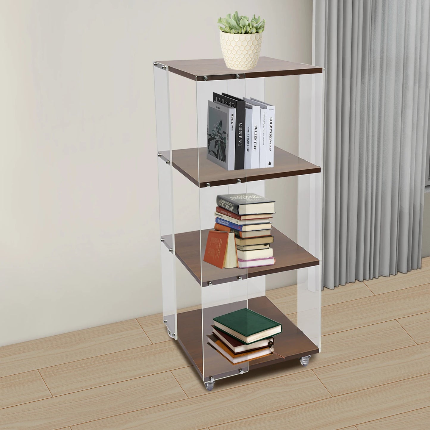 360 ° Rotating Bookshelf, 3-Layer Vertical Bookshelf, 3-Layer Acrylic Bookshelf, With a Load-Bearing Capacity of 50kg