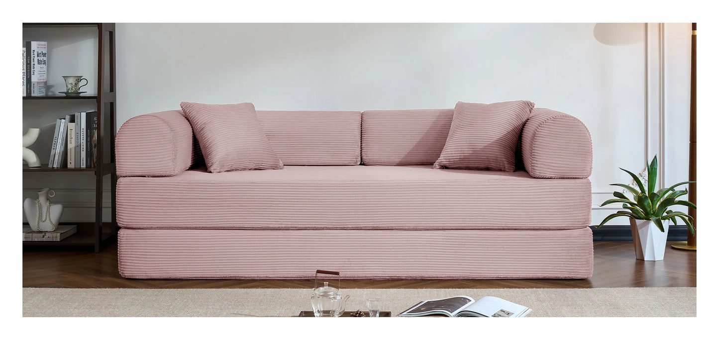 79’’ Folding Convertible Sofa Bed Corduroy Upholstered Boneless Couch, Loveseat Sleeper Floor Sofa for Living Room Bedroom