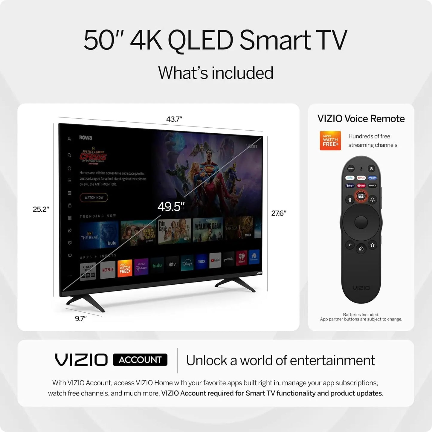 50-Inch 4K QLED Smart TV with Quantum Color, HDR, WiFi 6 for Enhanced Streaming and Gaming