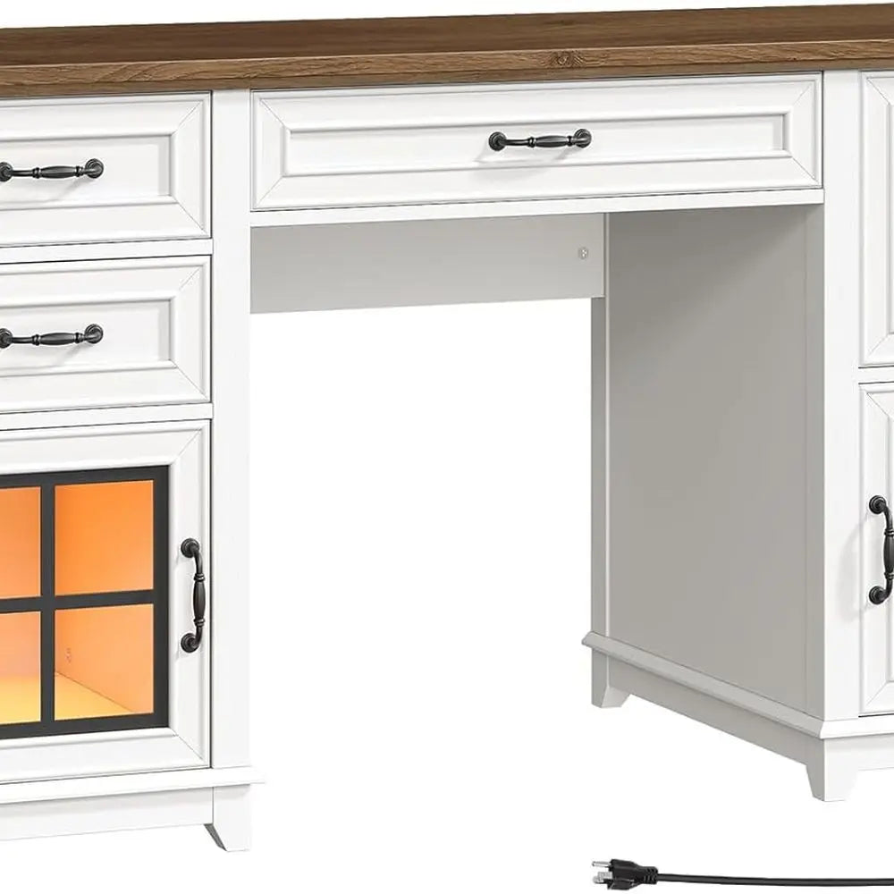 58" Farmhouse Executive Desk, Farmhouse Computer Desk with Drawers & File Cabinet, Wooden Home Office Desk with，Customized