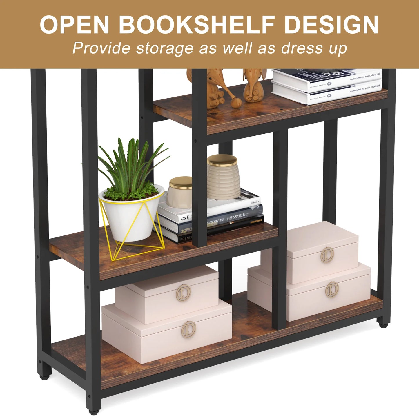Tribesigns Modern 8-Tier Staggered Bookcase -, Wide Wood Etagere Shelving Unit