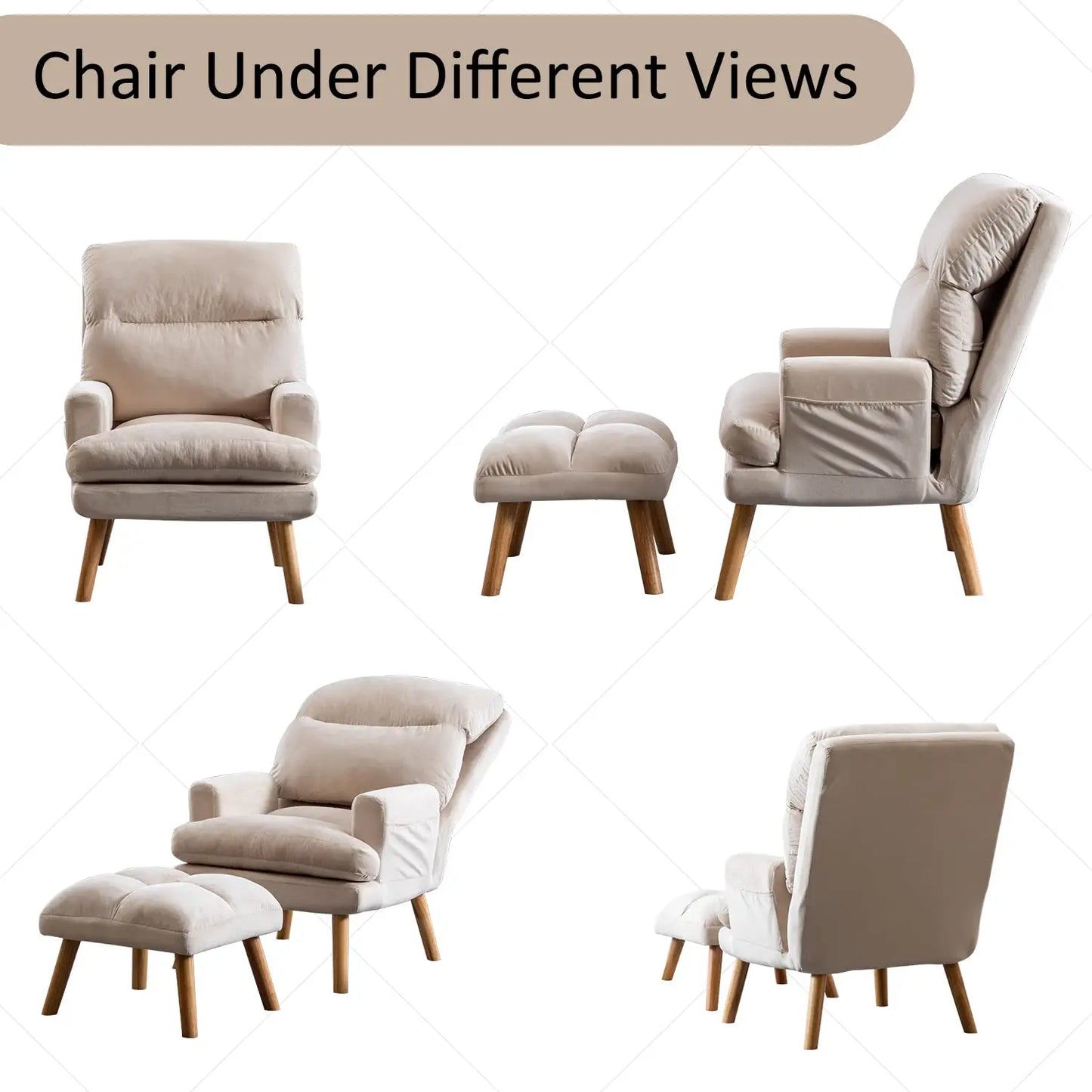 Accent Chairs with Ottoman Set, Modern Velvet Armchair with Adjustable Backrest, Comfy Lounge Chair for Living Room, Customized