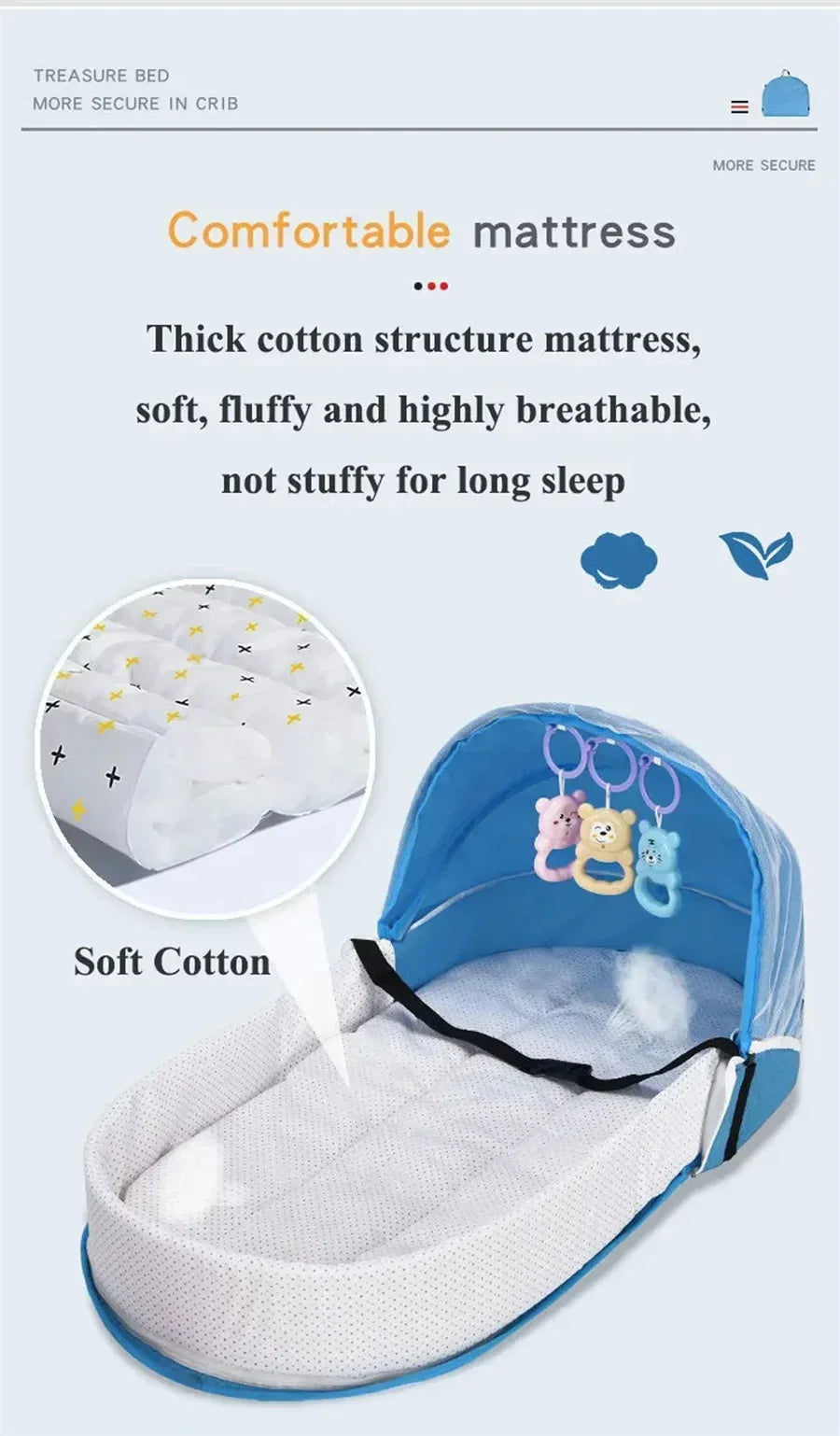 Portable Newborn Baby Bed - Bionic Isolation Travel Crib, Foldable Anti-Stress Bassinet for Baby
