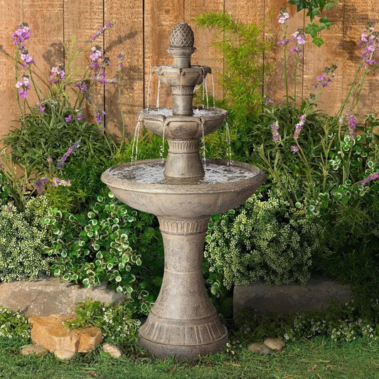 Louvre Italian Style 3 Tier Outdoor Floor Water Fountain with Light LED 44" High Gray Faux Stone Resin for Garden Patio Backyard