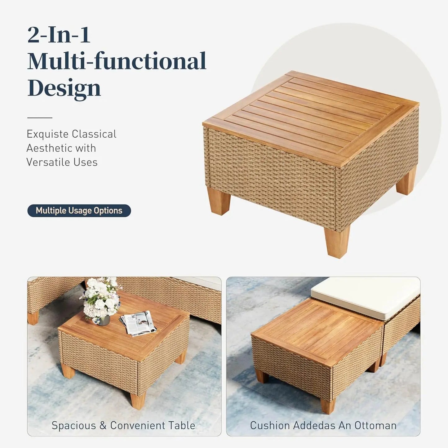 Small Patio Furniture Set, 3 Piece Wicker Outdoor Patio Conversation Set, Outside L-Shaped Sectional Sofa Couch, Customized