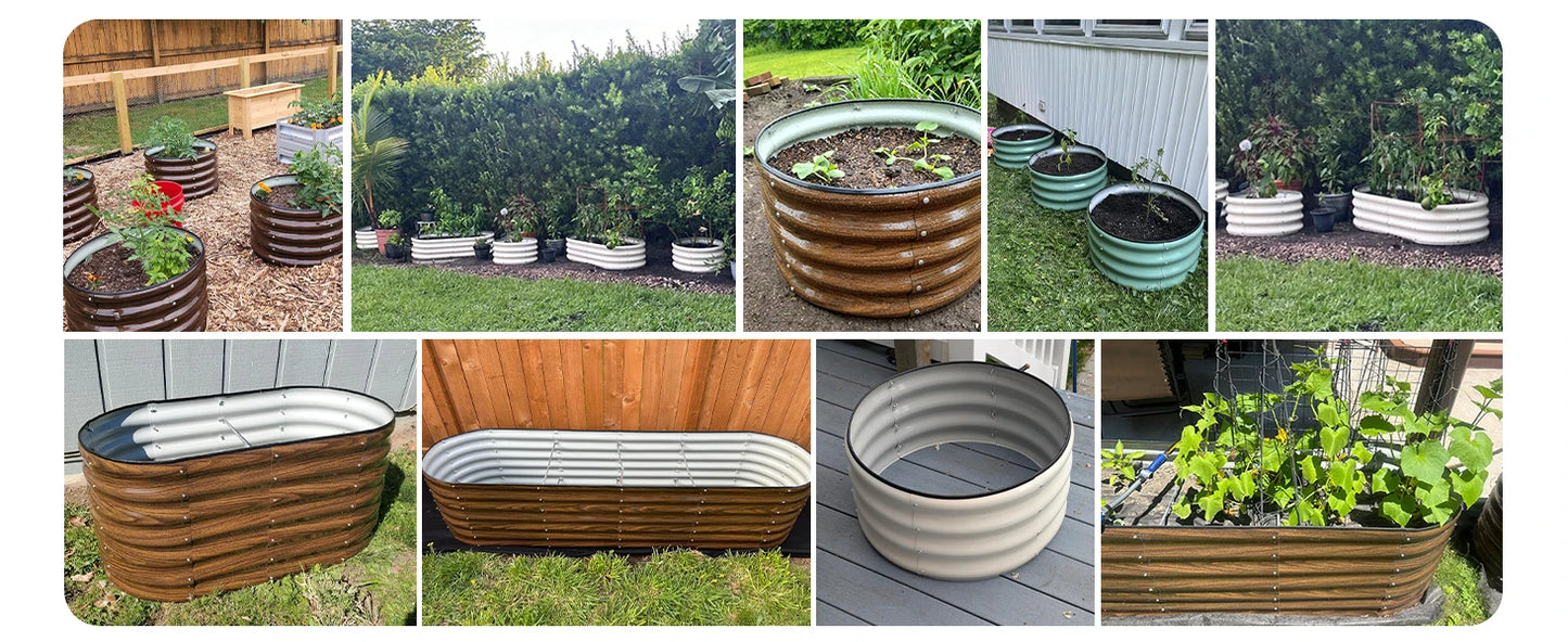 Galvanized Raised Garden Bed Outdoor, Oval Metal Planter Box for Planting Plants Vegetables, Brown