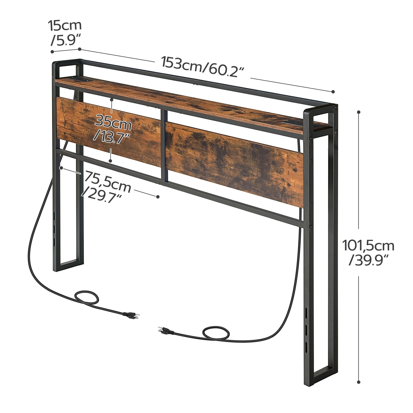 Headboard Queen Size, Headboard with 2 Outlets and 4 USB Ports, Adjustable Height, Storage Rack, Sturdy and Stable