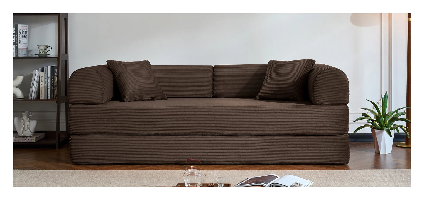 79’’ Folding Convertible Sofa Bed Corduroy Upholstered Boneless Couch, Loveseat Sleeper Floor Sofa for Living Room Bedroom