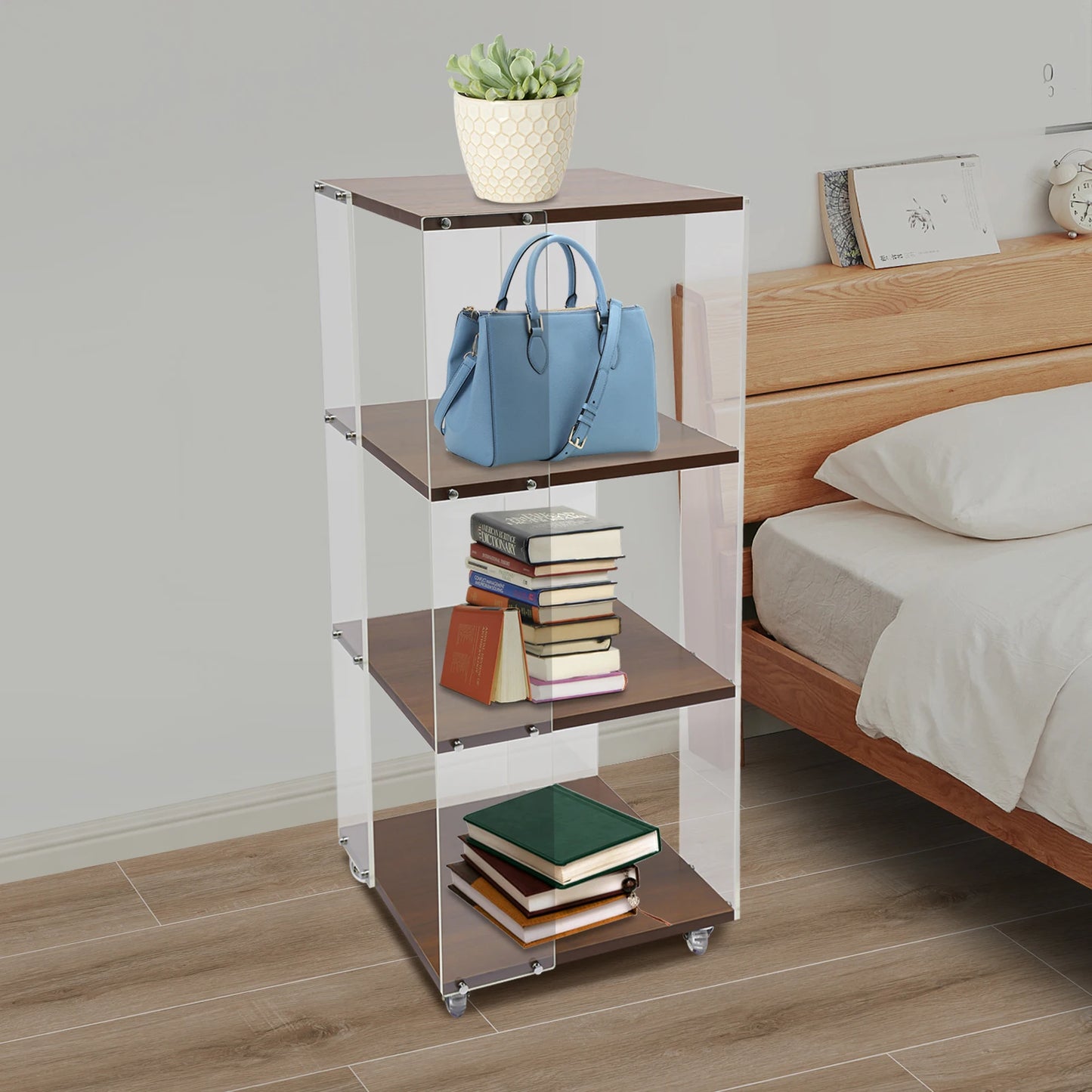 360 ° Rotating Bookshelf, 3-Layer Vertical Bookshelf, 3-Layer Acrylic Bookshelf, With a Load-Bearing Capacity of 50kg