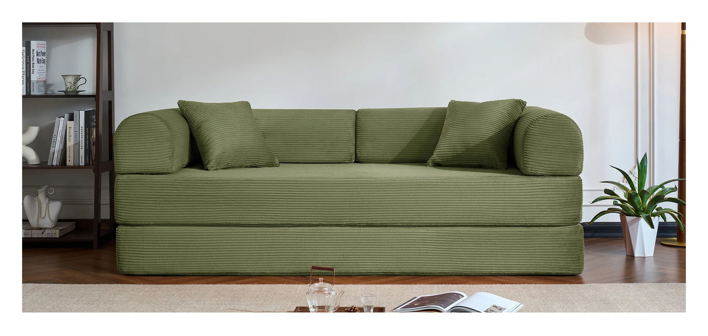 79’’ Folding Convertible Sofa Bed Corduroy Upholstered Boneless Couch, Loveseat Sleeper Floor Sofa for Living Room Bedroom